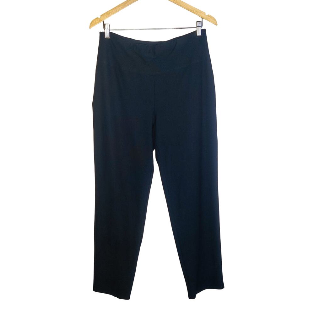 Eileen Fisher Washable Crepe Black Slim Tapered Pull On Pants Medium Minimalist